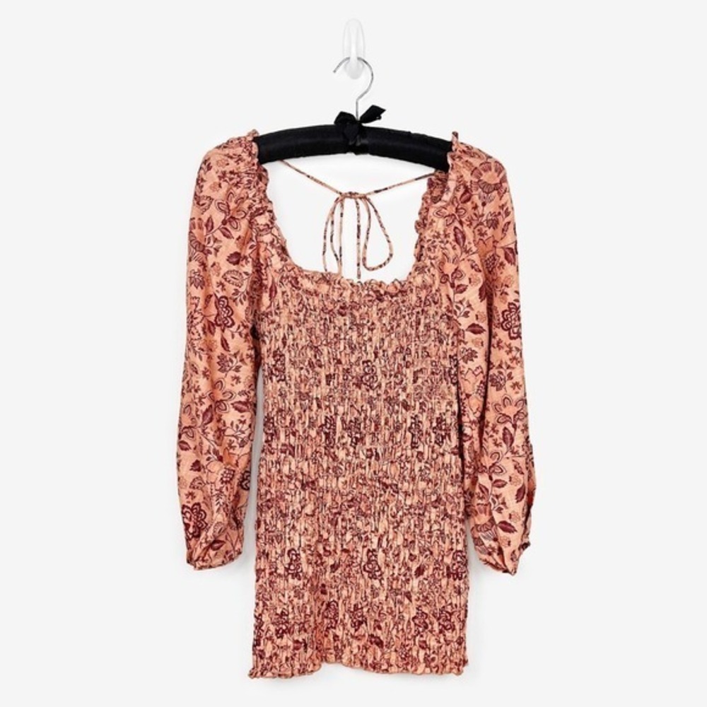 Free People Smoke It To Me Mini‎ Dress Size S Apricot Combo Cotton Floral